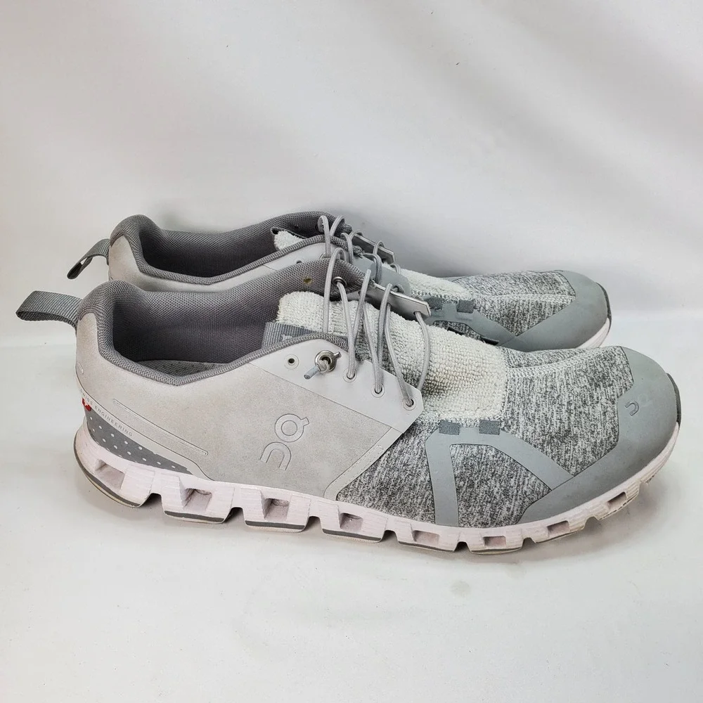On Cloud Running Shoes Mens 10.5 Gray Low Top Athletic Sneakers Terry White